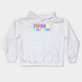 I Love My Girlfriend Red Hearts Love Couple (Rainbow) Kids Hoodie